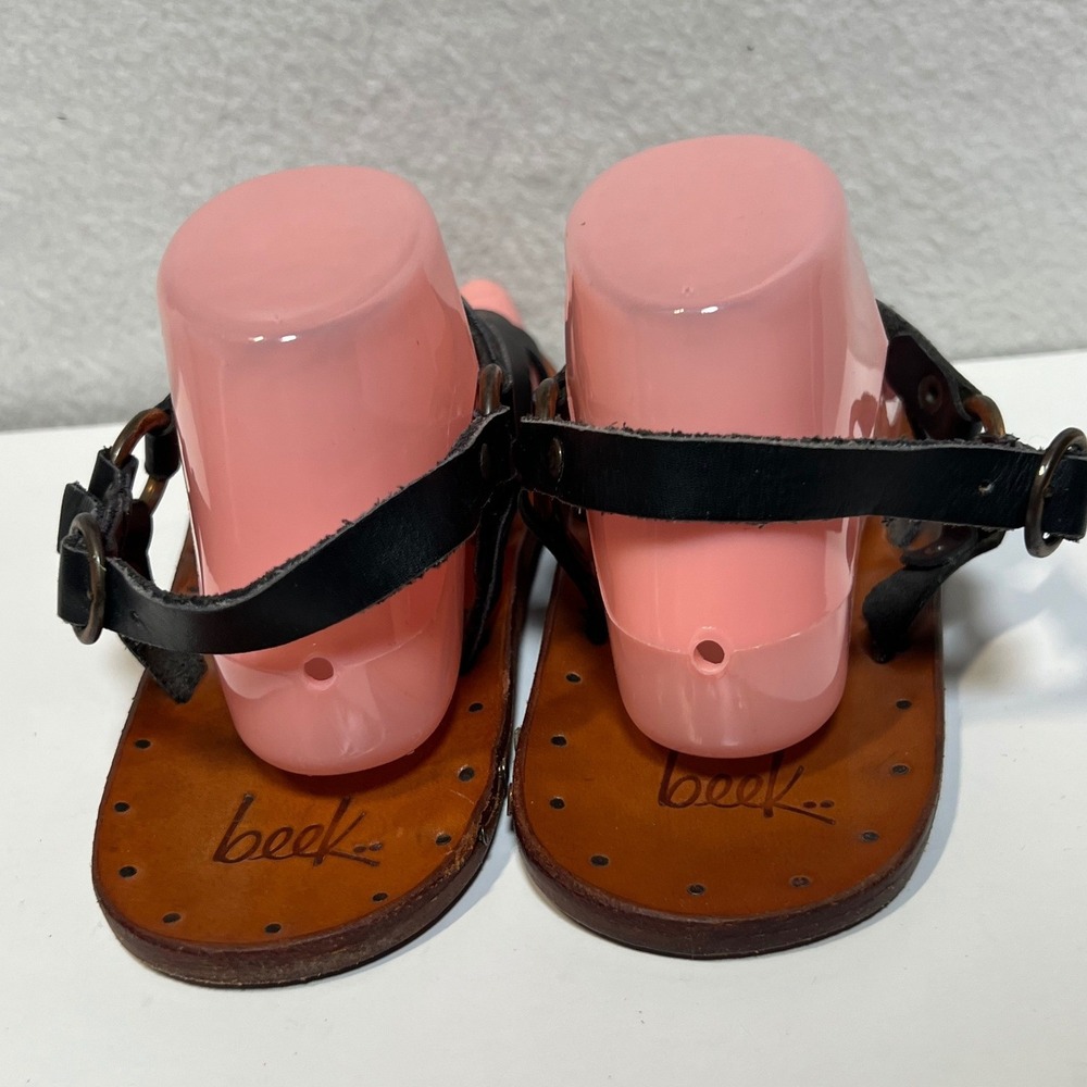 Beek Leather Strappy Sandals Black Tan Gladiator Flat Buckle Ankle Strap 9 - Picture 10 of 11
